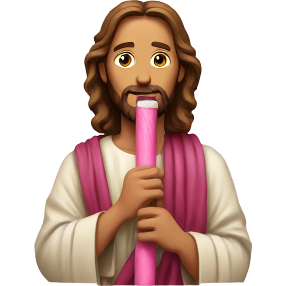 Jesus eating a pink stick emoji
