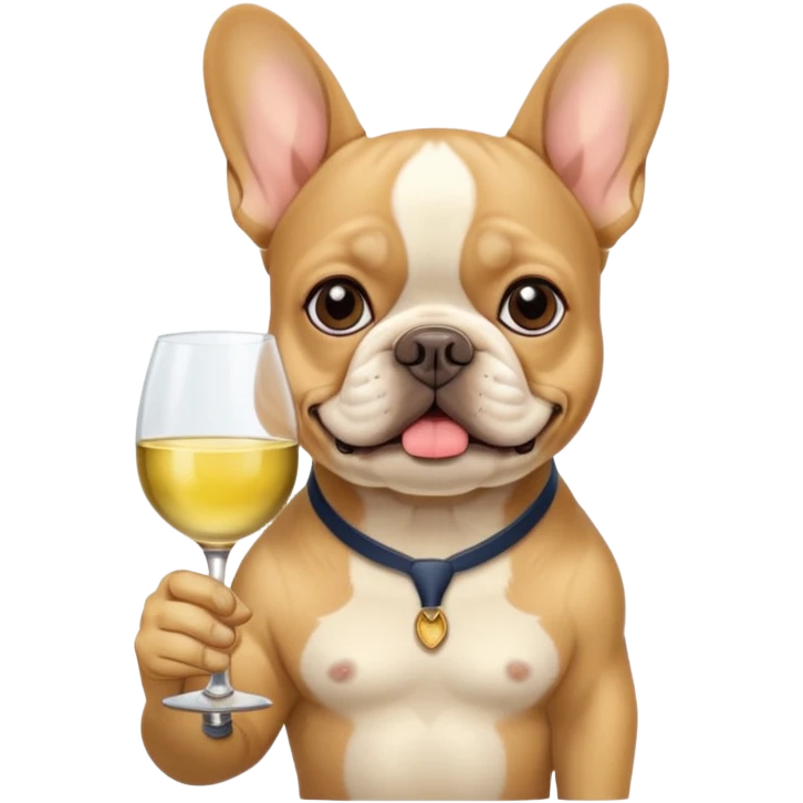 Tan French girl bulldog drinking white wine emoji