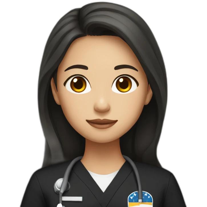filipino girl with middle part and long brown hair in black scrubs unifrom emoji