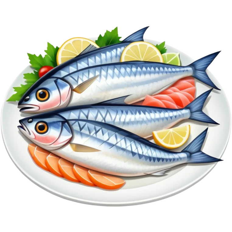 mackerel sashimi with slices of raw fish on a plate with garnish emoji
