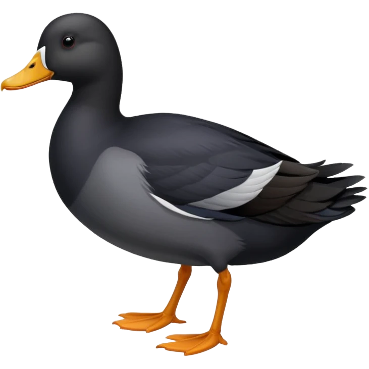 black coot bird, a duck with black feathers, white beak, and grey legs emoji
