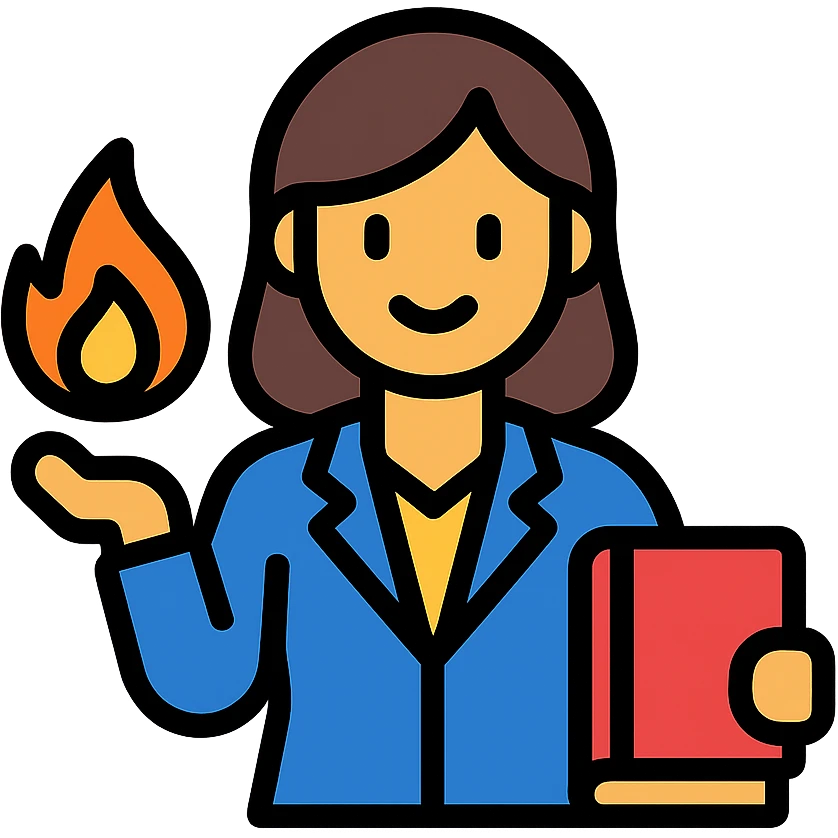 teacher holding fire emoji