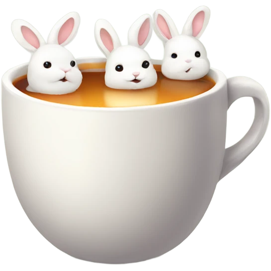 Cup of hot tea with white cute rabbits  emoji