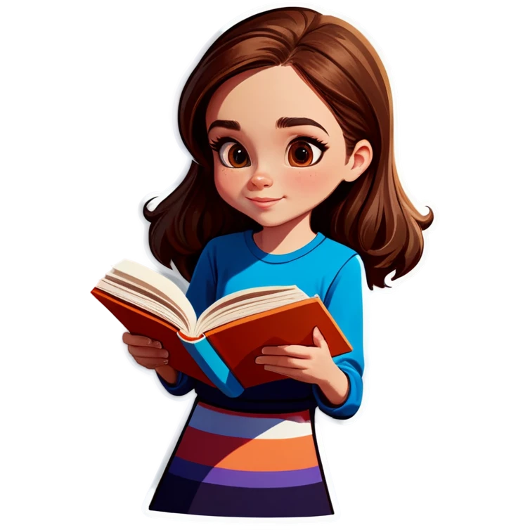 brown haired girl, light colored skin, reading a book. emoji