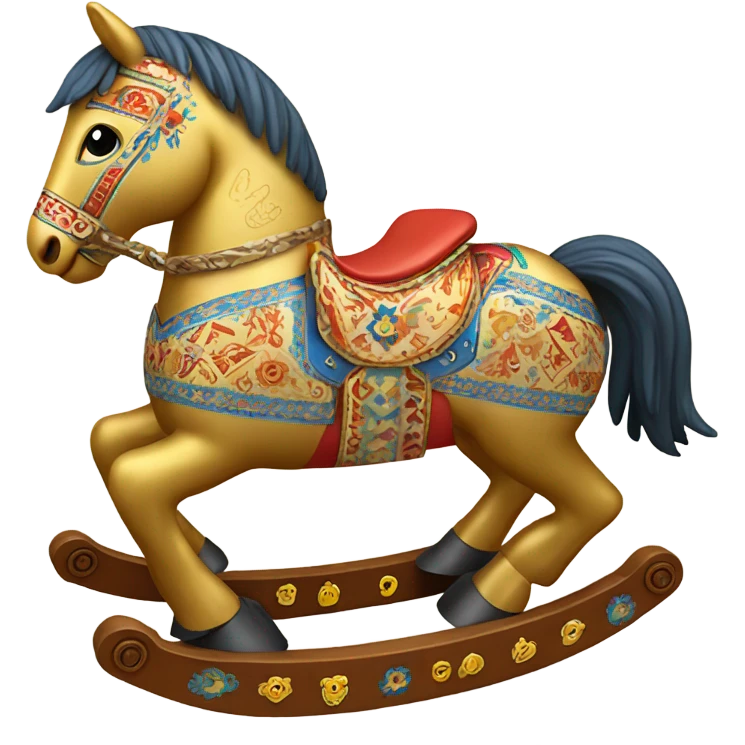 golden 2D rocking horse toy designed in Ukrainian style. emoji