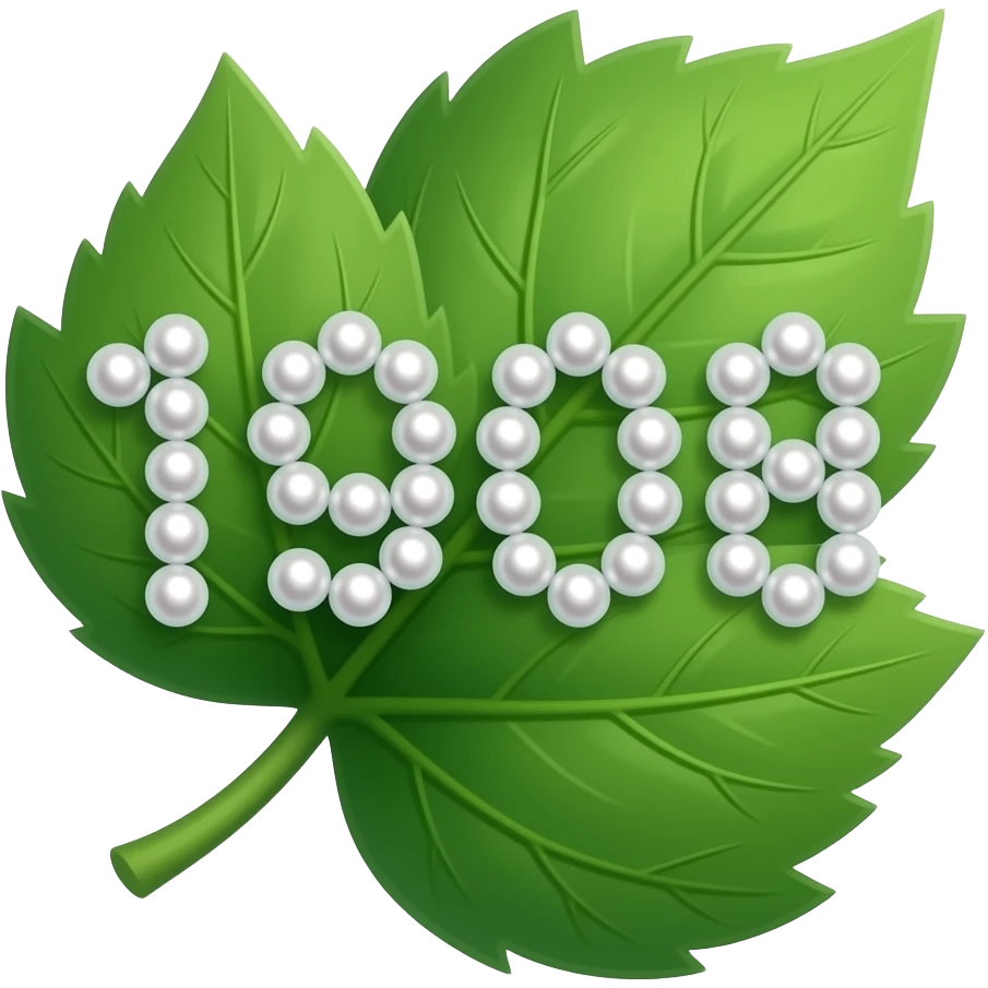 Ivy leaf with pearls shaped in the number 1908 emoji