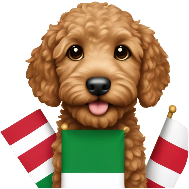 Red golden doodle puppy with an Italian flag  emoji