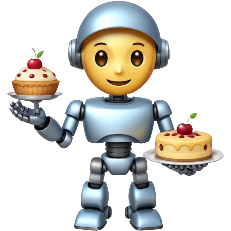 The robot is holding dessert in its hands, 3d emoji emoji