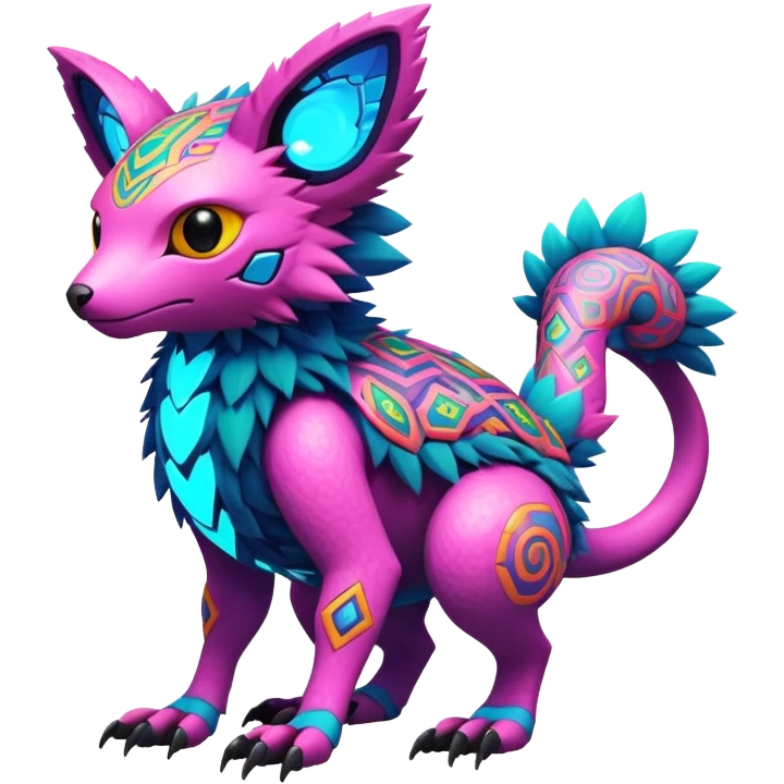  exotic futuristic lush cozy warm-colored modern colorful neon-colored cyber-Fakémon-Digimon-Trico-creature emoji