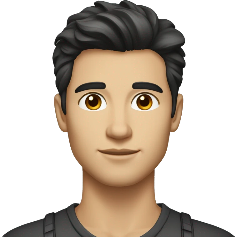 a handsome young man with brown eyes, dark hair, pompadour cut, small nose, small chin, small mouth, light white skin emoji