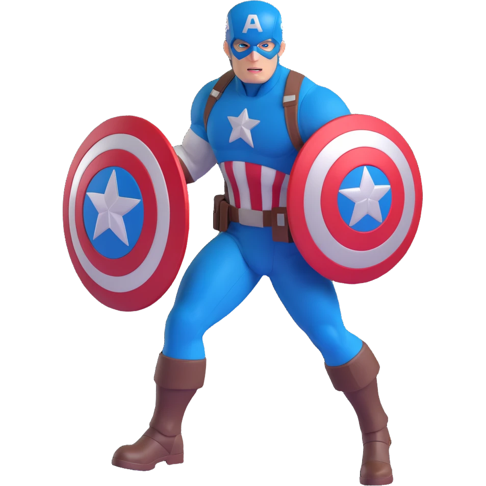 captain america, holding shield, dynamic action, 3D style emoji