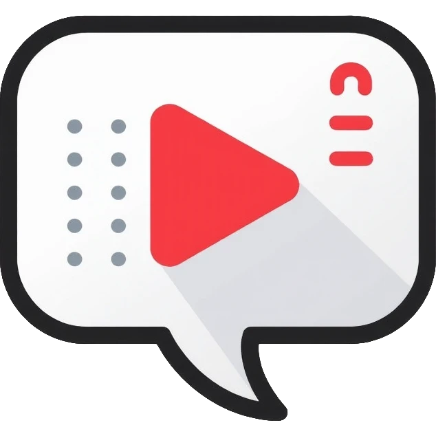 Minimalist logo for an AI YouTube video chat assistant, featuring a red play button inside a speech bubble with subtle circuit pattern, flat design with YouTube red (#FF0000) and light gray accents emoji
