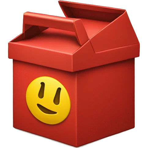 a red box with a yellow m on it and yellow handles on the top  emoji