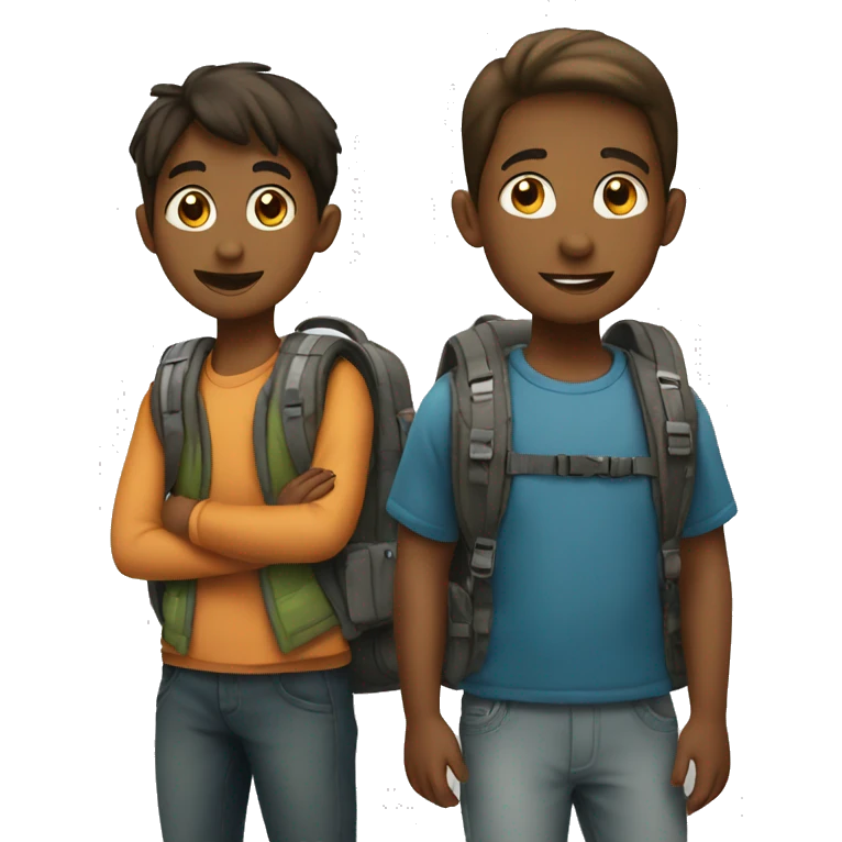 Two kids with backpack together emoji