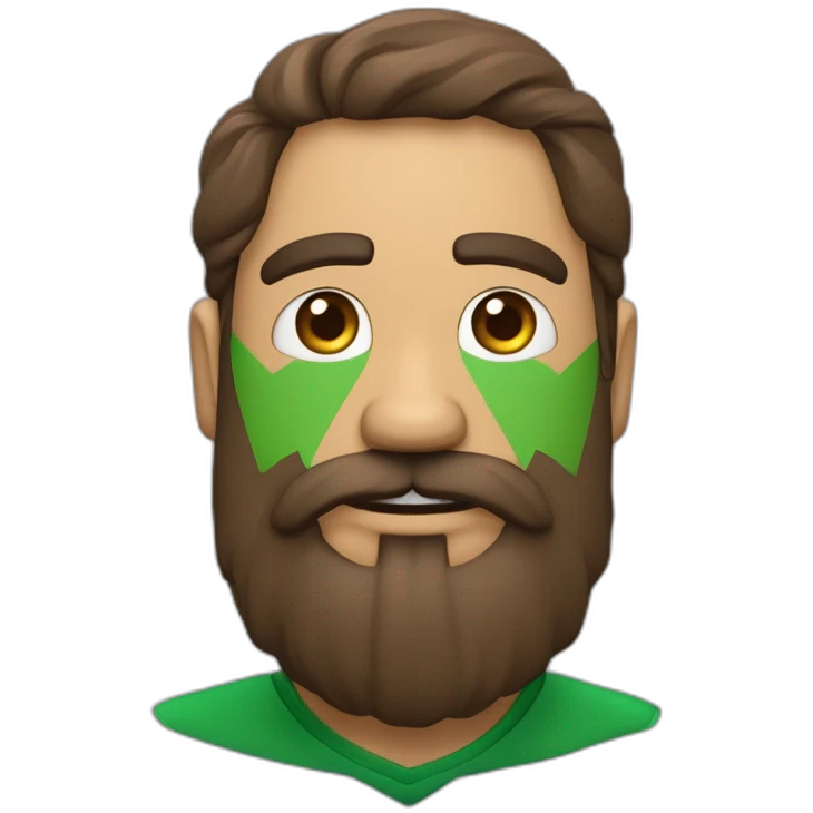 personaje mexicano de poca barba, ojos grandes, nariz ancha, ceja en forma triangular, viste boina y playera tipo polo verde emoji