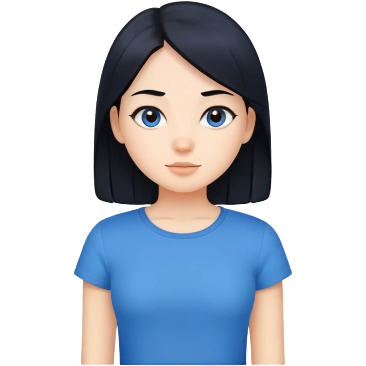 Chica,pelo liso y negro,top azul  emoji