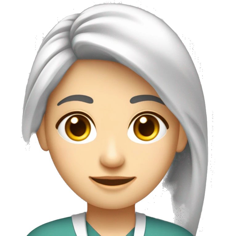 Crea un avatar de medio cuerpo de una nutricionista morena con ojos grandes y de color gris, cara fina, pelo rubio y largo, ojos grises, uniforme blanco, no incluí ningún elemento médico  emoji