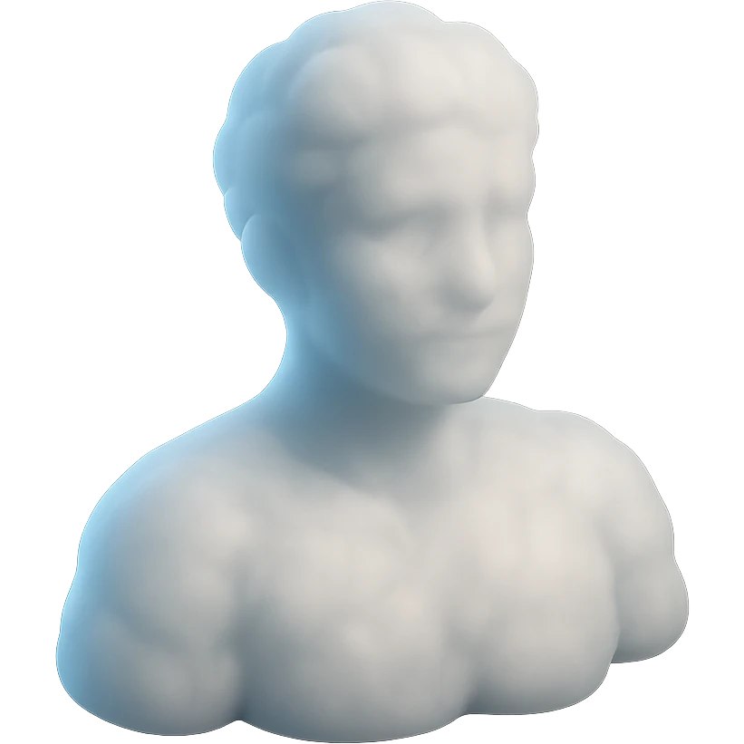 person looking straight, fully composed of white fluffy convex clouds, shoulders visible, matte glass style emoji