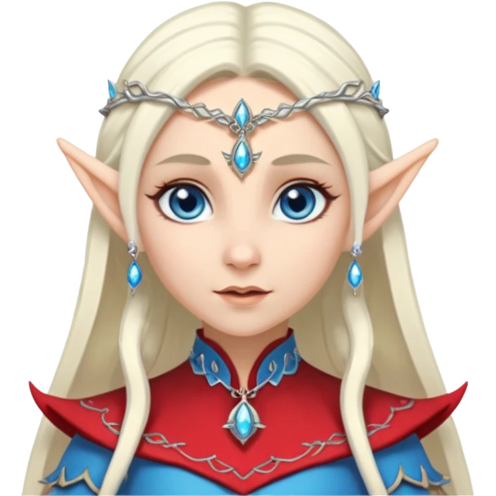 elf princess with pointy ears, white skin, silverblond hair with jewellery, blue eyes emoji