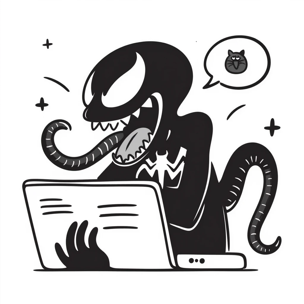 Venom in Notion-style hand-drawn doodles emoji