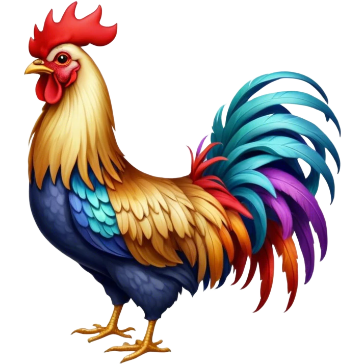 Cinematic Realistic depiction of a proud French rooster, rendered with detailed, textured feathers and a vivid, colorful comb, set against a rustic French countryside backdrop with soft, warm lighting emoji