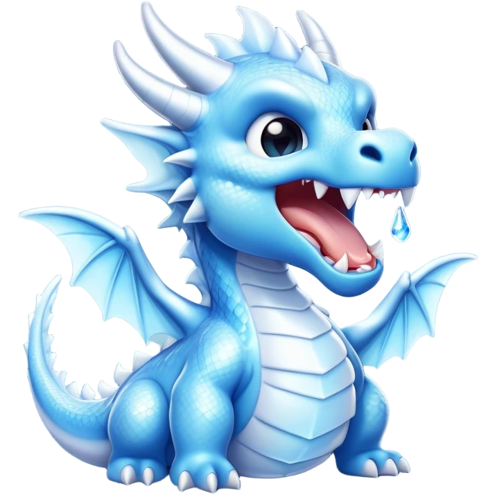 Cinematic Cute Yawning Beautiful Ice Dragon Portrait Emoji, Head tilted slightly with a dramatic, wide-open yawn, revealing a softly crystalline body with subtly drooping, frost-laden scales in cool blues and silvery hues, each detail rendered with natural icy finesse; high shine, relaxed yet elegant, styled with a dash of enchanted winter charm, soft glowing outline, capturing the essence of a sleepy yet graceful ice drake ready to stretch out and melt into a serene, frozen slumber! emoji