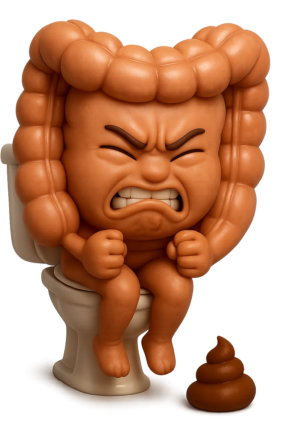 SU QUESTO STILE FAI UN EMOJI STILE IPHONE 3D DI UN INTESTINO CHE sta seduto sul wc e davanti ha una montagnetta di feci a palline stile emoji iphone, fallo senza naso e FAGLI UN ESPRESSIONE di dolore mentre si sforza E FALLO MOLTO REALISTICO IN 3D emoji