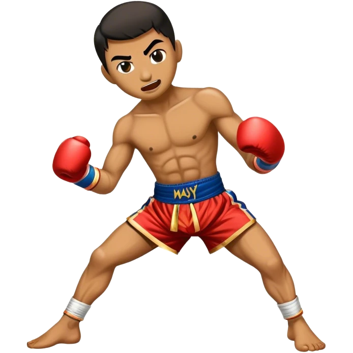 Cinematic Realistic Muay Thai Pop Culture Emoji, depicted with an action-packed portrayal of traditional Thai boxing rendered with bold textures and energetic, dramatic lighting. emoji