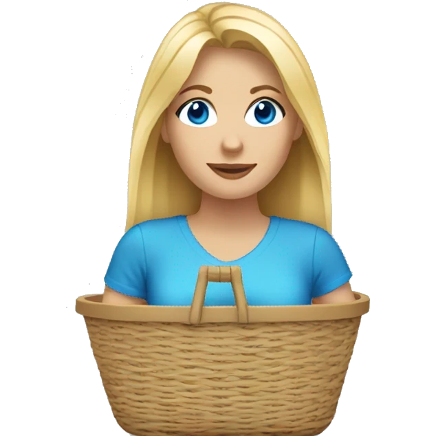 Blonde woman, blue eyes, target basket emoji