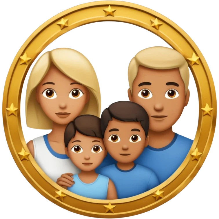 family of three (mom, dad, one child) with large euro symbol in the background emoji