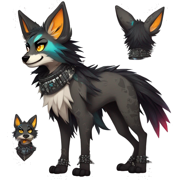 cool edgy animal fursona creature by griffsnuff & LiLaiRa & Falvie with badass colors and a spiked collar full body emoji