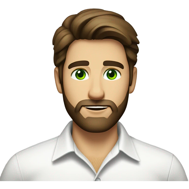 handsome optimist brunette man and beard green eyes wearing white button down shirt  emoji