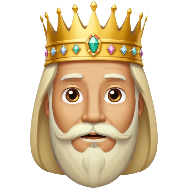 Create a cartoon-style emoji of Melchor, one of the Three Wise Men. Only show his face and crown. He has a kind, wise expression, a long white beard, and a golden crown with jewels. Make it colorful, simple, and suitable as an emoji. emoji