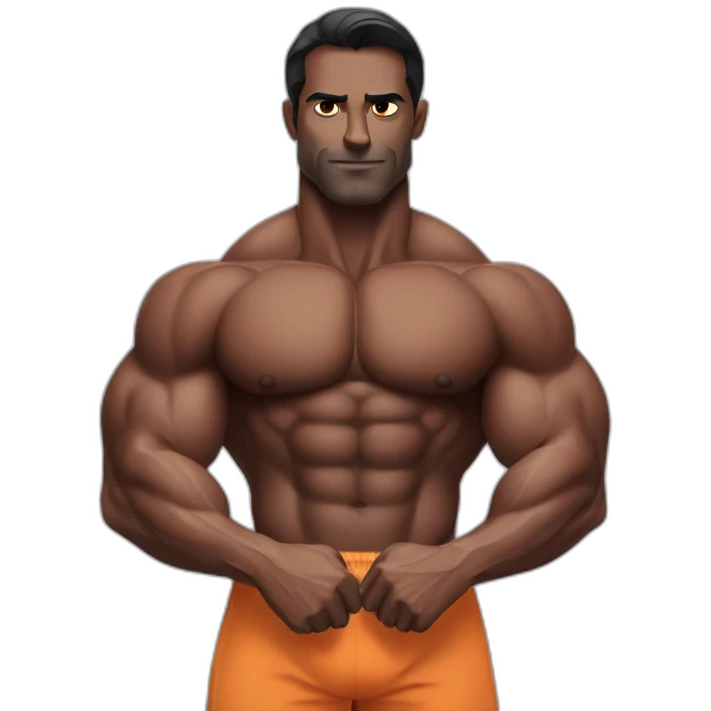 dark skinned Indian bodybuilder with Arnold back pose emoji