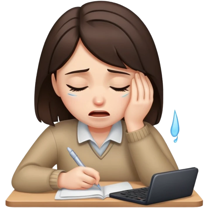 Brunette Girl doing work crying emoji