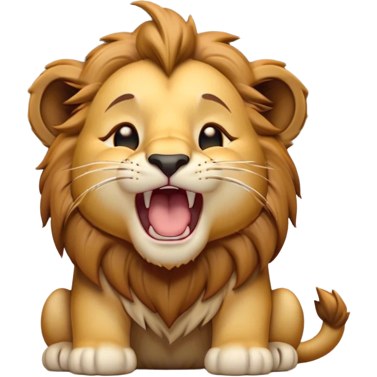 Cinematic Cute Yawning Lion Cub Portrait Emoji, Head tilted slightly with a dramatic, wide-open yawn, showcasing a soft, downy tawny Fur with a majestic mane, floppy ears slightly drooping, round amber eyes barely open in drowsy contentment, Simplified yet irresistibly adorable features, highly detailed, glowing with a soft, cozy glow, high shine, relaxed yet expressive, stylized with a touch of savannah whimsy, bright and endearing, soft glowing outline, capturing the essence of a sleepy yet affectionate Lion Cub, so drowsy it feels like it could stretch out of the screen and curl up for a nap! emoji