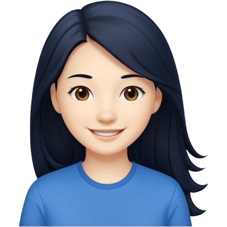 검정 긴머리에 청순한 직장인의 모습 파란셔츠입고 웃고 있으면 좋겠어 emoji