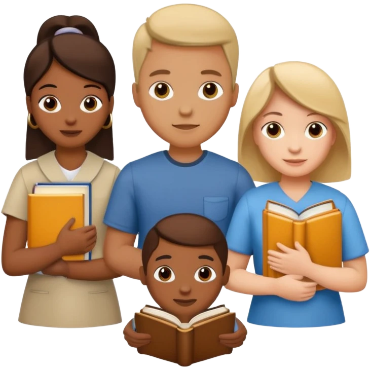diverse people with books and education symbols representing knowledge for all emoji