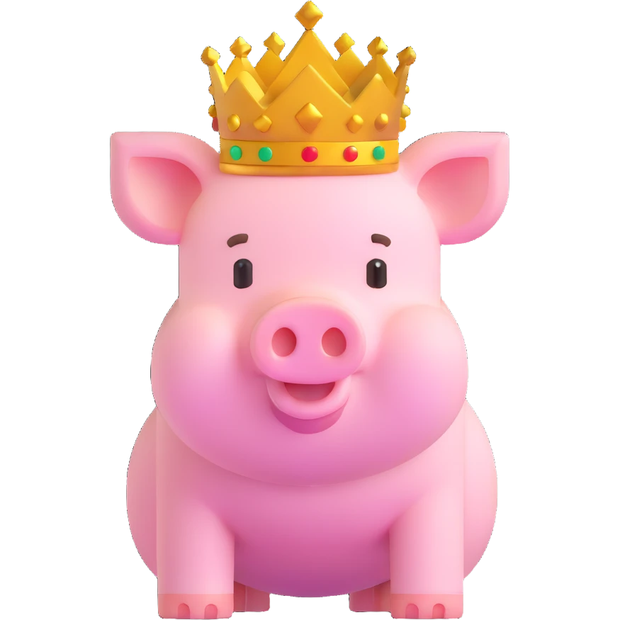 Minecraft style pig with a golden crown, inspired by Technoblade, inside a Minecraft castle emoji