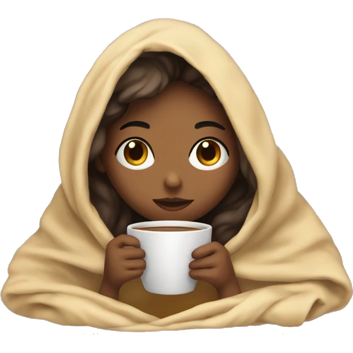 girl inside a blanket sipping coffee eyes closed emoji