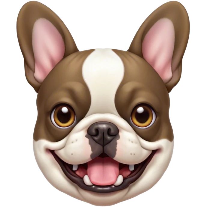Cinematic Comical Pied French Bulldog Portrait Emoji, Head tilted with an exaggeratedly shocked, comical expression and wide, humorously expressive eyes, showcasing a distinctive pied fur of contrasting hues and a charmingly goofy face, simplified yet hilariously detailed, glowing with a sassy, playful radiance, high shine, exuding a mischievous and meme-worthy charm, styled with a soft glowing outline, capturing the essence of a Pied French Bulldog that looks ready to spark a viral laugh! emoji