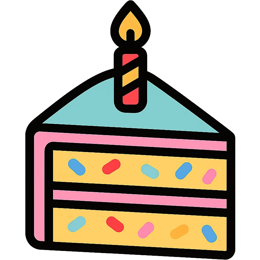slice of pastel funfetti birthday cake emoji