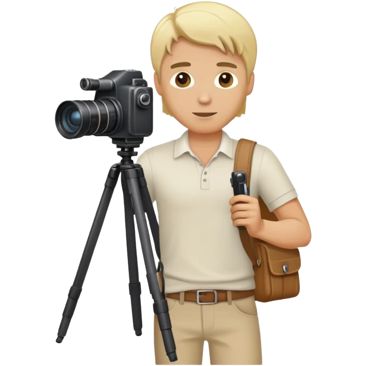 blond man standing full body with camera emoji