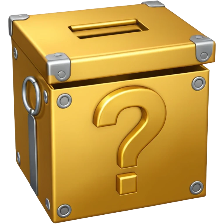 сгенерируй смайл loot box в стили классических смайлов с вопросом 
золотой, не деревянный, а металический
более смайликовый стиль. 3d emoji