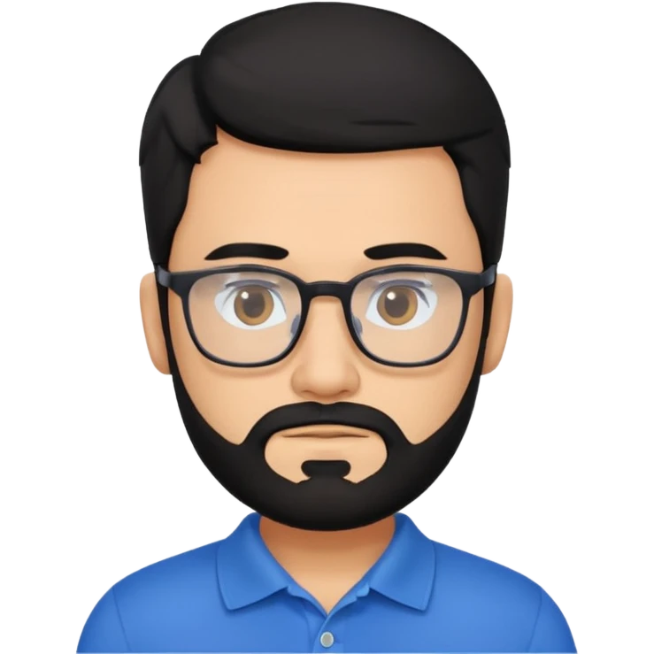 A tanned bearded man with black hair wearing glasses and a blue polo emoji