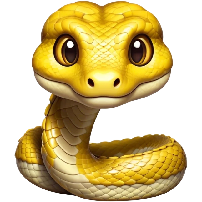 Cinematic Cute Python Portrait Emoji, Head tilted playfully and inquisitively, with a sleek, patterned body accented by vibrant scales and round, sparkling eyes full of charm, Simplified yet irresistibly adorable features, highly detailed, glowing with a warm, inviting glow, high shine, affectionate and lively, stylized with a touch of exotic whimsy, bright and endearing, soft glowing outline, capturing the essence of a mischievous yet loving python that seems as if it could slither out of the screen into your arms! emoji