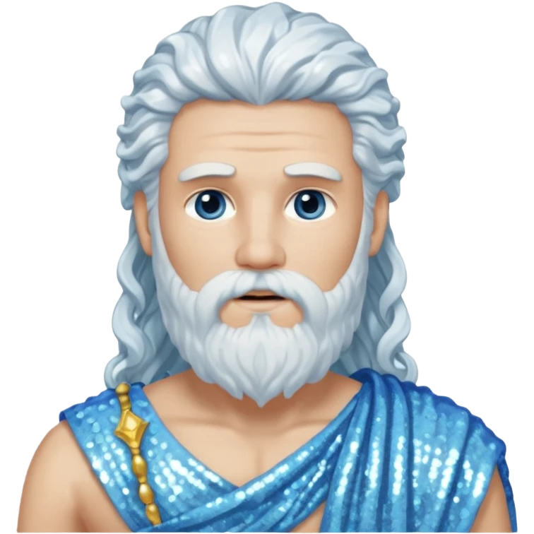 Aquilo, God of Winter Roman Deities with long white wavy hair and beard, ice blue sequin toga emoji