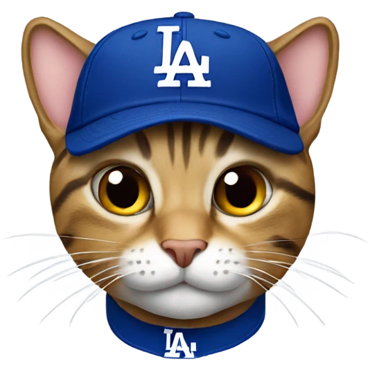 Tabby cat wearing Dodgers hat emoji