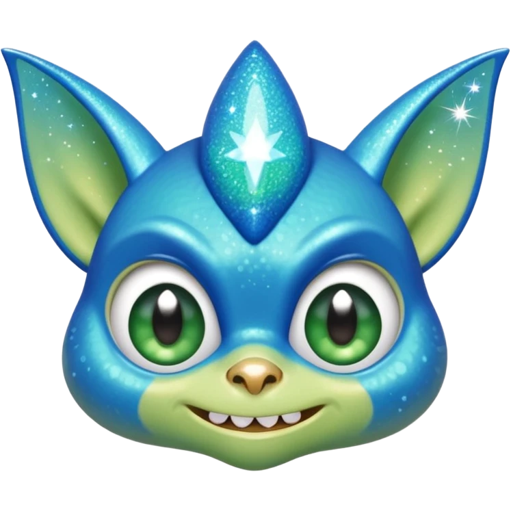 blue gremlin with sparkles, mischievous face emoji