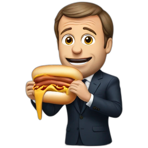 Emmanuel Macron eating hot dog emoji